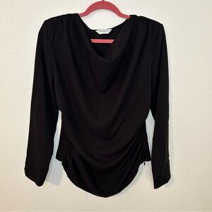Amanda Uprichard Black Long Sleeve Cowl Neck Blouse Padded Shoulder Size Large